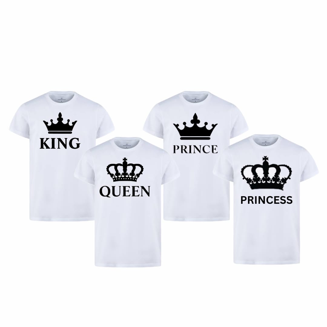 Combo Of King, Queen, Prince &amp; Princes Style White T-Shirt with Cute Design â€“ Best Quality T-Shirts For Girls | T-Shirt For Women - T-Shirt For Boy | T-Shirt For Men