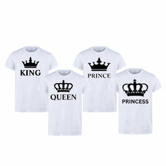 Combo Of King, Queen, Prince &amp; Princes Style White T-Shirt with Cute Design â€“ Best Quality T-Shirts For Girls | T-Shirt For Women - T-Shirt For Boy | T-Shirt For Men