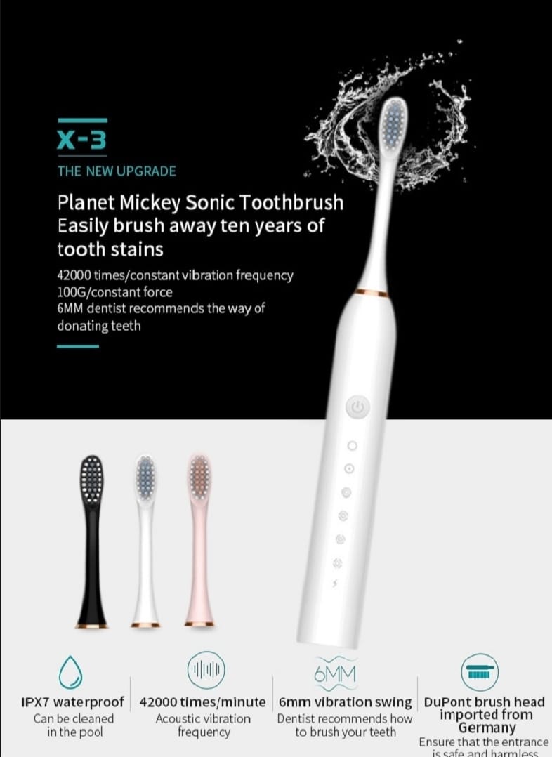Sonic Electric Toothbrush for Adults IPX7 Waterproof DuPont Brush Head USB Rechargeable High Frequency Cleaning 6 Cleaning Modes