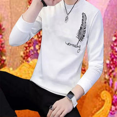 Men's Stylish Leaf Print Full Sleeves T-Shirt - Latest Designer Summer Collection | Premium Stitched Party &amp; Casual Wear for Him - White