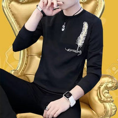 New Collection: Men's Stylish Print Full Sleeves T-Shirt - Premium Quality &amp; Fashionable Design for a Smart Look | Black Leaf Print T-Shirt