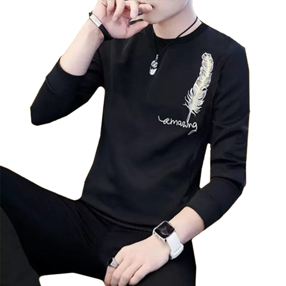 New Collection: Men's Stylish Print Full Sleeves T-Shirt - Premium Quality &amp; Fashionable Design for a Smart Look | Black Leaf Print T-Shirt
