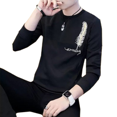 New Collection: Men's Stylish Print Full Sleeves T-Shirt - Premium Quality &amp; Fashionable Design for a Smart Look | Black Leaf Print T-Shirt