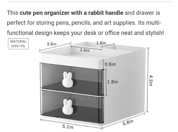 Rabbit handle clear desk organizer- perfect for pen ,makeup and jewellery etc (random color)