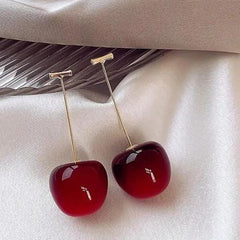 Trendy Korean Cherry Drop Earrings for Women ðŸ’ | Cute Long Stem Minimalist Red Cherry Earrings | Aesthetic Statement Jewelry for Casual &amp; Party Outfits