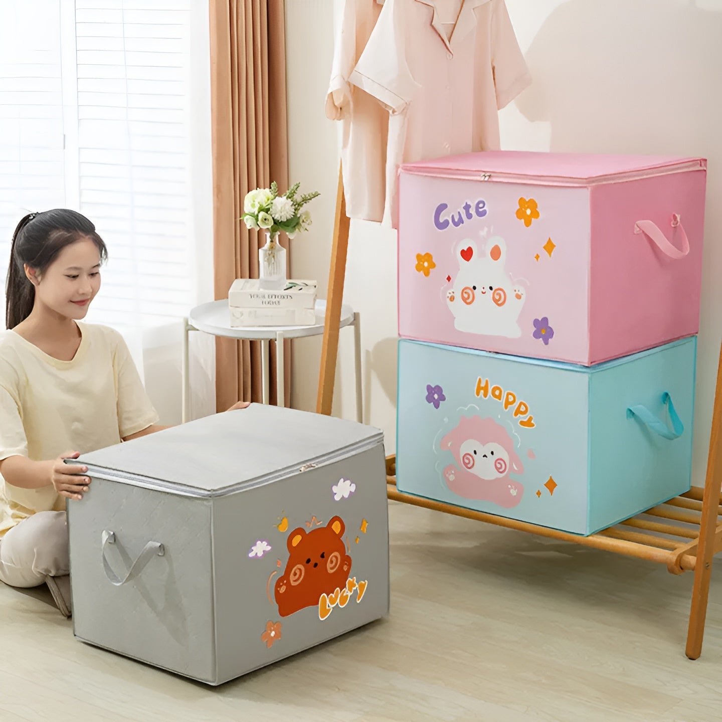 Lucky Teddy Bear Storage Bag - Clothes &amp; Toy Organizer | Cartoon Animal Storage Box (Random Design &amp; color)