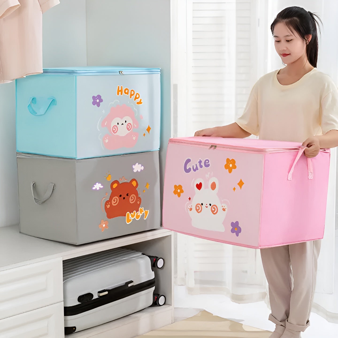 Lucky Teddy Bear Storage Bag - Clothes &amp; Toy Organizer | Cartoon Animal Storage Box (Random Design &amp; color)