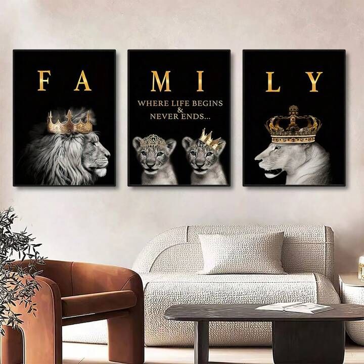 Lion Family Metal Wall Art â€“ Set of 3 Panels (8x11 Inches Each) | Modern Metal Paintings for Home &amp; Office DÃ©cor
