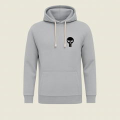 Printed Grey Hoodie for Teens & Adults – Black Skull Graphic, Premium Fabric