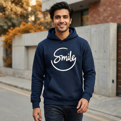 Navy Blue Smile Hoodie for Men | Premium Quality, Stylish & Machine Washable
