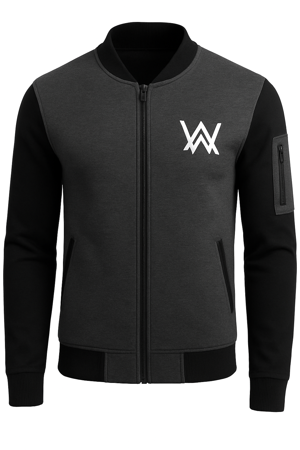 NEW Winter Collection Charcoal Grey WA Printed Zipper Jacket for Men &amp; Boys – Premium Fleece Material, Stylish Bomber Design, Full Front Zipper Closure - XL
