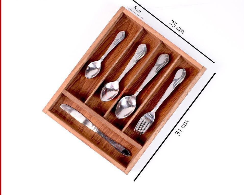 Wood Utensil Holder &amp; Flatware Organizer Tray for Dining and Kitchen Use | Wooden CUTLERY REST WOOD | Wooden Cutlery Rest Tray