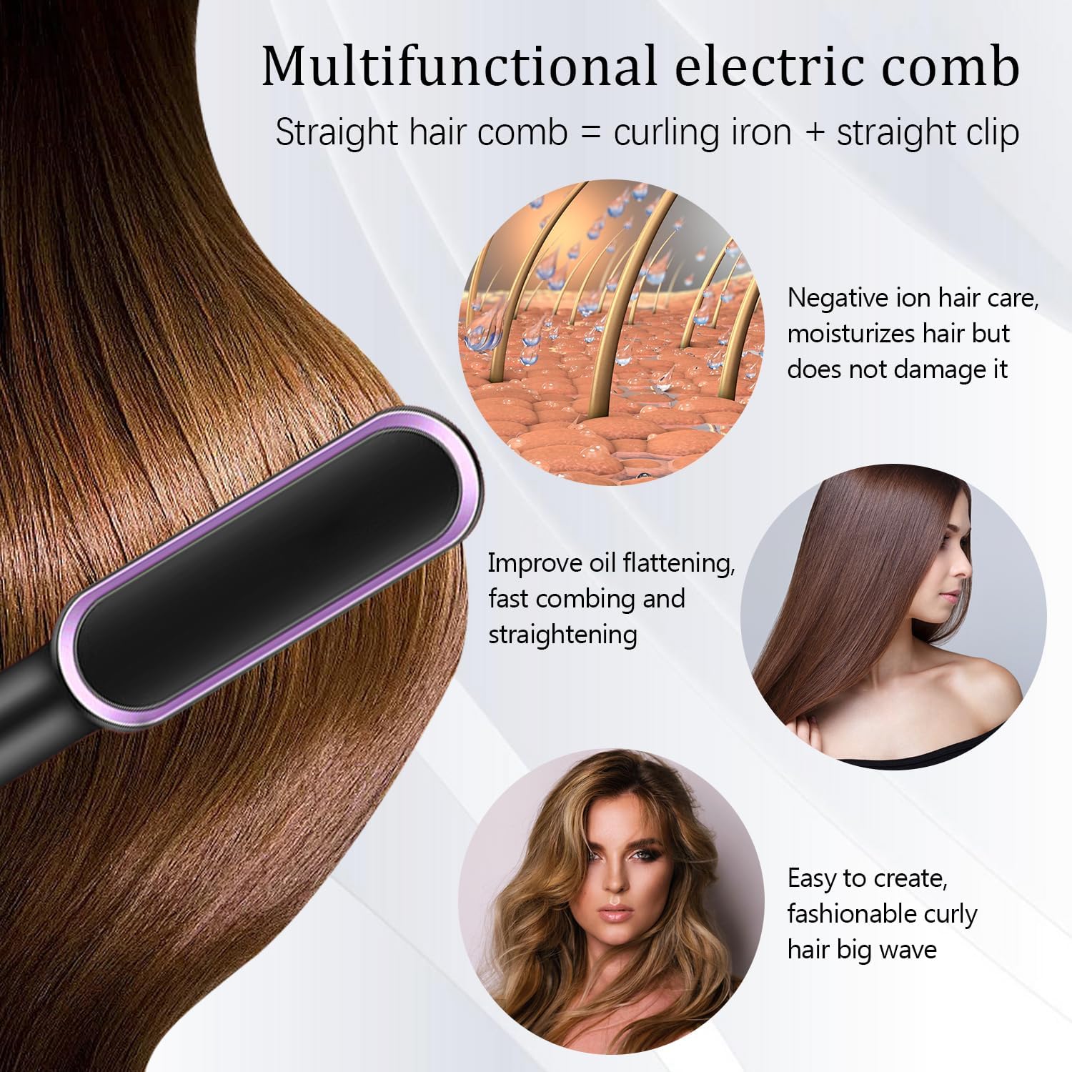 Multifunctional Hair Straightener Brush Heated Brushes Ceramic Anti-Scald Hair Straightening Hot Comb Hair Care Fast Heating