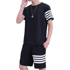 Black Color Trendy LINE Printed Tracksuit for Men | Cotton T-Shirt &amp; Shorts | Summer Casual Wear | Gym &amp; Elegant Suit