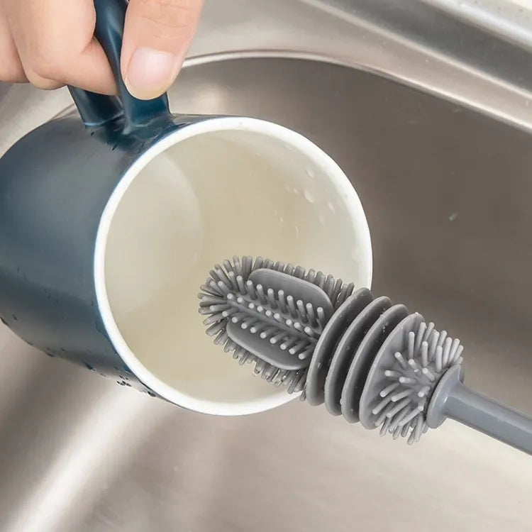 Silicone Feeder Bottle Brush Glass Brush Cup Brushes Long Handle | Silicone Bottle Cleaning Brush With Long Handler (Random color)