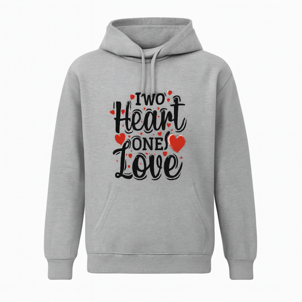 New Winter Collection Full Grey Hoodie TWO HEART ONE LOVE Printed For Girl And Boys