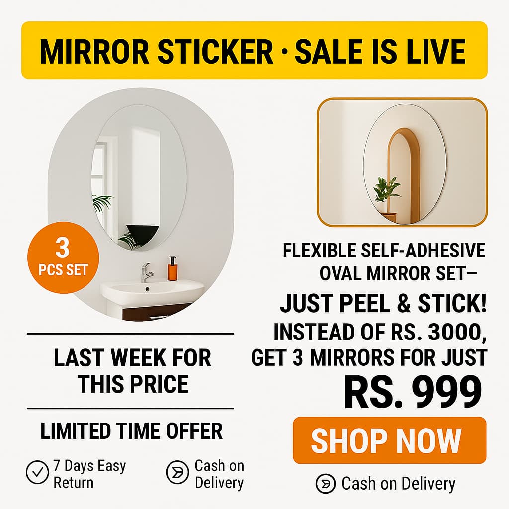 3 Pcs Flexible Self Adhesive Oval Shape Mirror Sticker