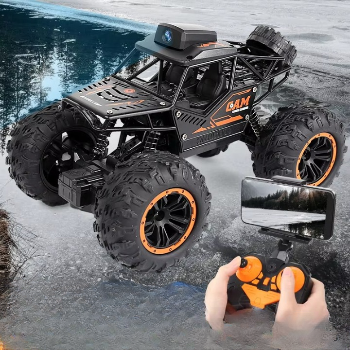 Crawler Cross Country Car With Camera | Remote Control Car With Camera WiFi 720P HD FPV Camera, 2.4Ghz 1:18 Scale Off-Road Remote Control Rechargeable Monster Truck Toys for Boys - Color Black | Toys For Kids | Remote Control Car | RC Car |