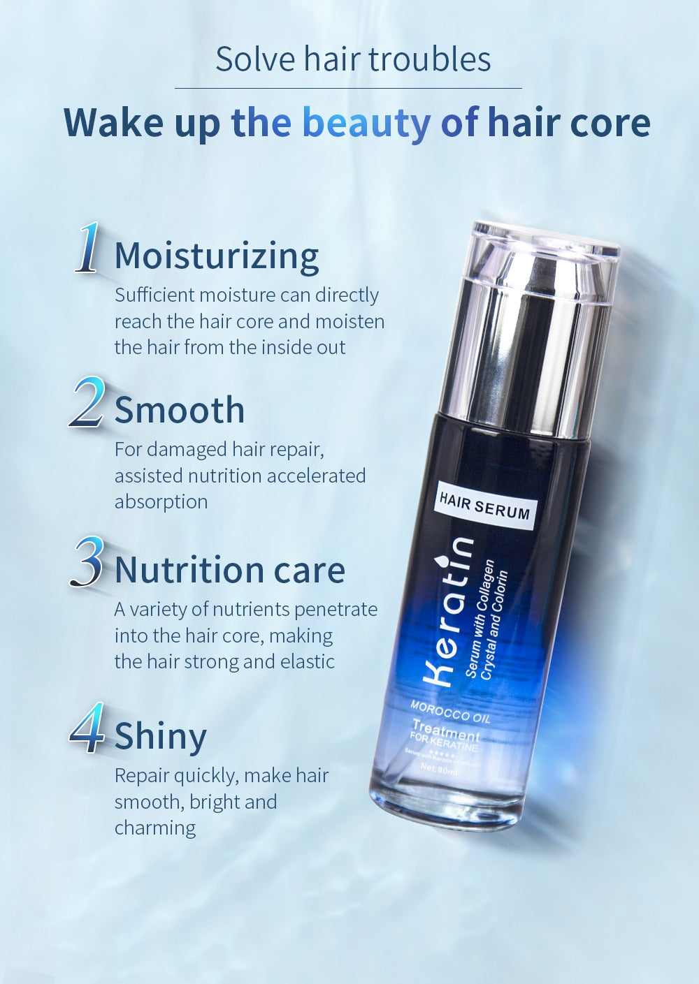 Keratin Hair Serum with Collagen &amp; Morocco Oil 80 ml | Intensive Treatment for Damaged Hair Professional Salon Formula for Moisturizing, Smoothing, Nutrition, and Shine | Hair Keratin SerumÂ 