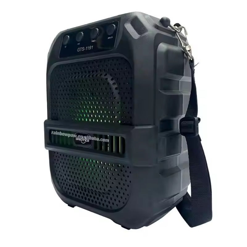 GTS-1191 10W Wireless Portable Bluetooth Speaker with 6.5" Subwoofer, FM Radio, 1200mAh Battery, Loud Volume, USB/AUX/TF Support, Belt Strap for Outdoor Travel, Party, Picnic, Camping Use