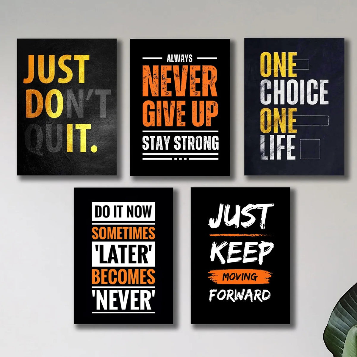 Set of 5 Motivational Metal Art frames for wall decore / Metal Printed Art for office home workplace
