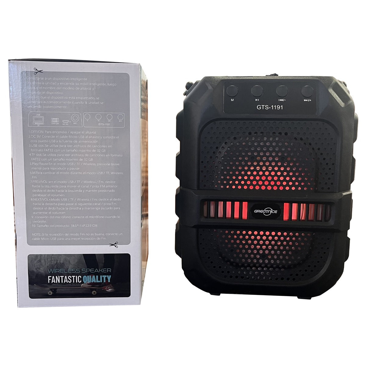 GTS-1191 10W Wireless Portable Bluetooth Speaker with 6.5" Subwoofer, FM Radio, 1200mAh Battery, Loud Volume, USB/AUX/TF Support, Belt Strap for Outdoor Travel, Party, Picnic, Camping Use