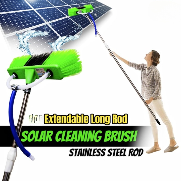 6ft ExtendableÂ  Steel Solar Panel Cleaning Brush with Water Flow System Long Reach Rod, Soft Bristle Head for Streak-Free, Efficient Solar Panel Maintenance | Solar Panel Cleaning Brush (Without Box)