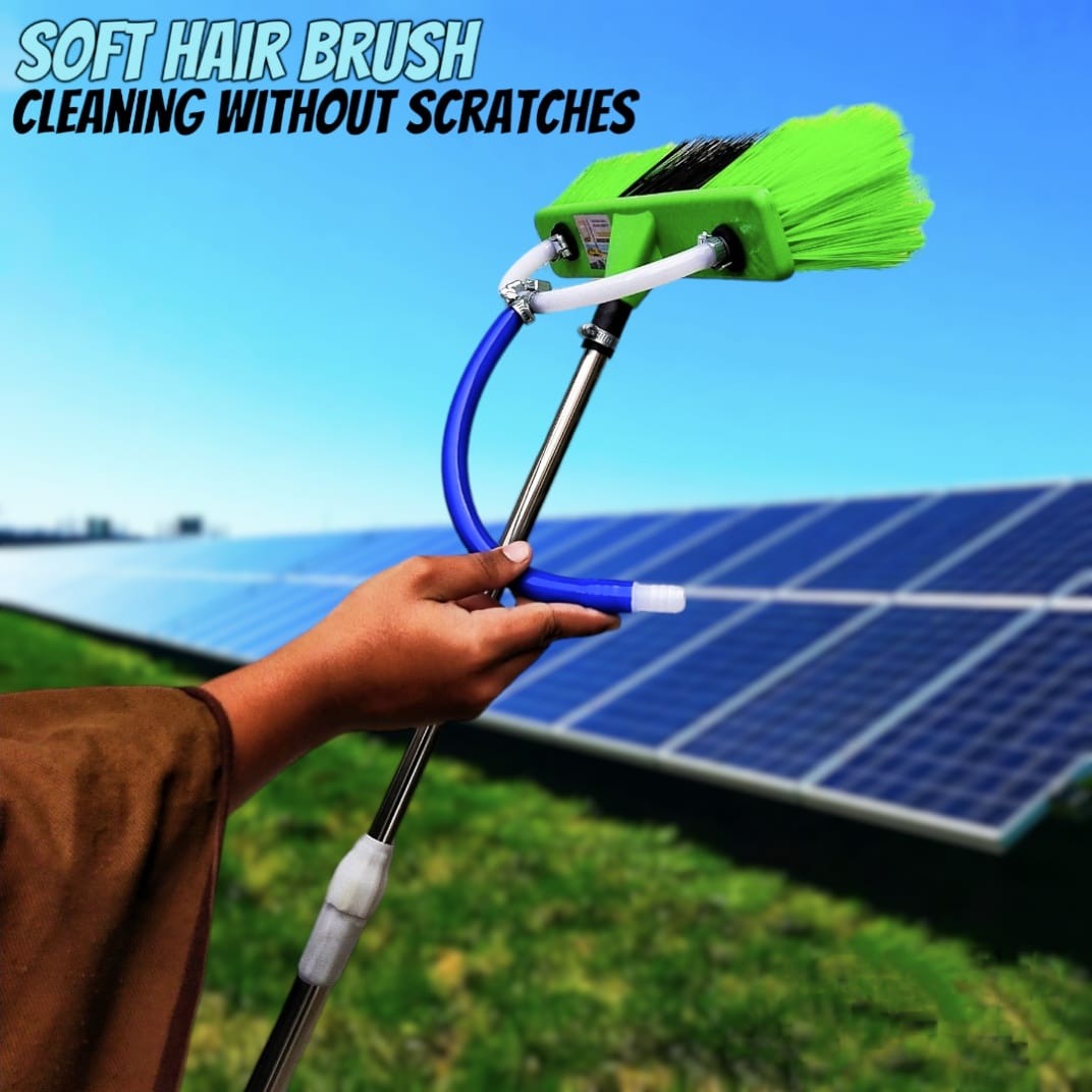 6ft ExtendableÂ  Steel Solar Panel Cleaning Brush with Water Flow System Long Reach Rod, Soft Bristle Head for Streak-Free, Efficient Solar Panel Maintenance | Solar Panel Cleaning Brush (Without Box)