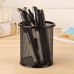 Metal Mesh Pen Stand &amp; Stationery Holder â€“ Round Black Desk Organizer for Pens, Pencils, Markers, and Office Supplies