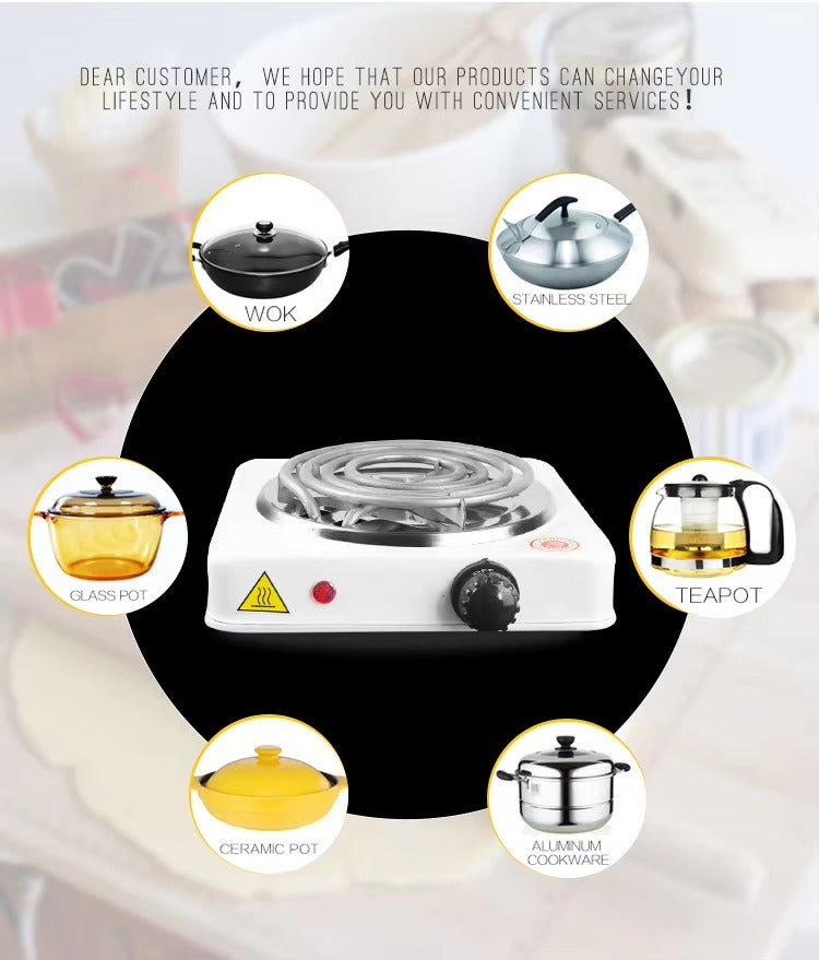 Electric Stove For Cooking - Hot Plate Heat Up In Just 2 mins - Easy to Clean -Metal Body (random color )