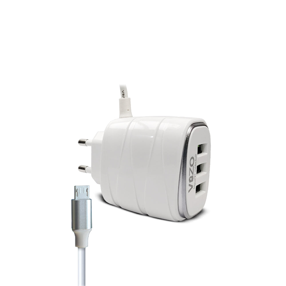 V16-Micro USB – 4A Smart Fast Charger (3 USB Ports + Built-in Cable) | Vizo V16 Micro USB Charger - Android Phone Charger - Mobile Phone Charger
