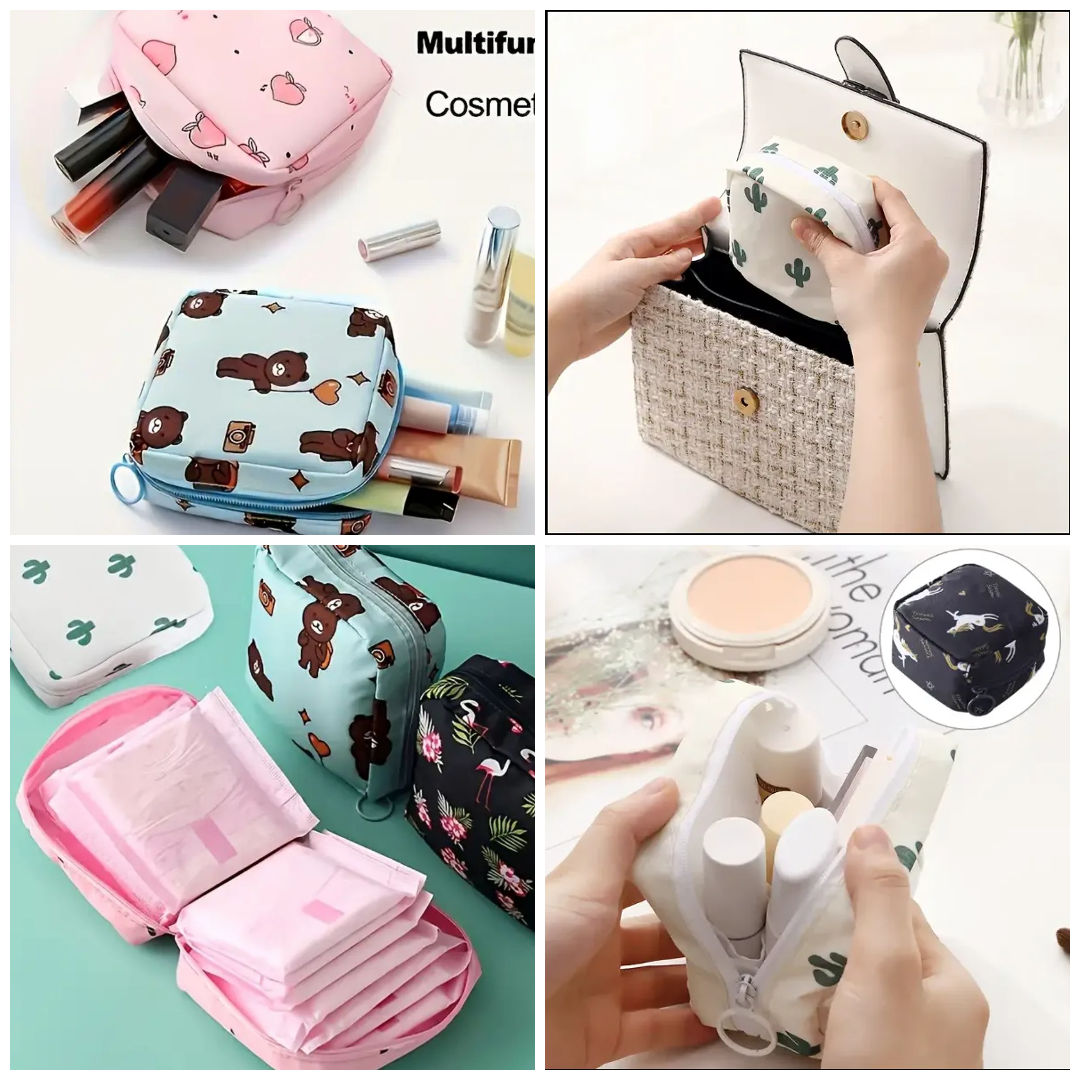 Women Portable Pouch Napkin Cosmetic Bags Organizer / Sanitary Pads Storage Bag / Ladies Makeup Bag Girls Hygiene Pad Bag (random Design &amp; color)
