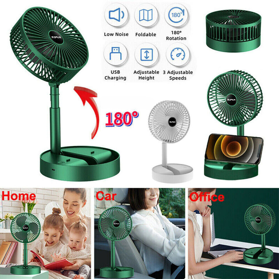 Portable Rechargeable Telescopic Folding Fan | USB Foldable | Table Desk Fan | Telescopic Design Floor | 3 Speeds Rechargeable, Foldable, Adjustable height Fan(random color )