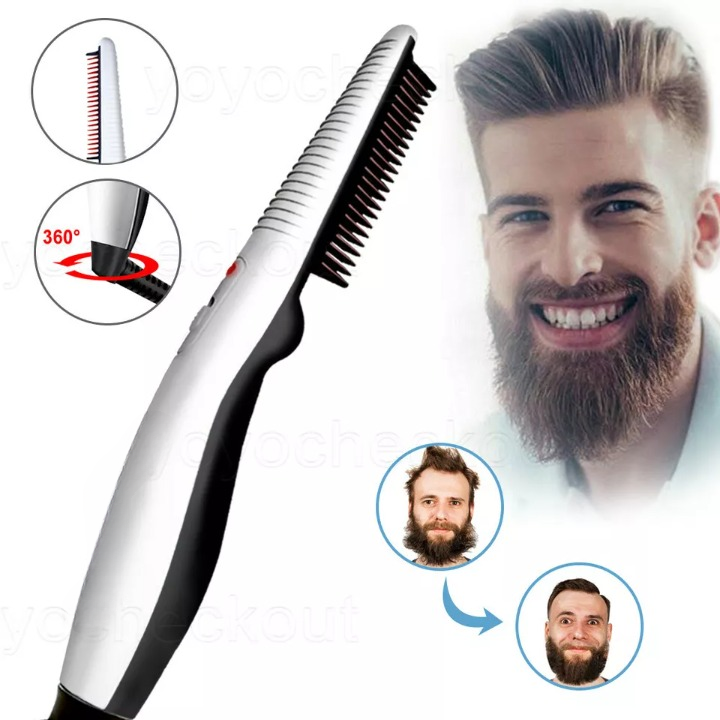 Rechargeable Hair Curler Beard Shawl Comb Multi functional Hair Straightener Comb Brush - Imported