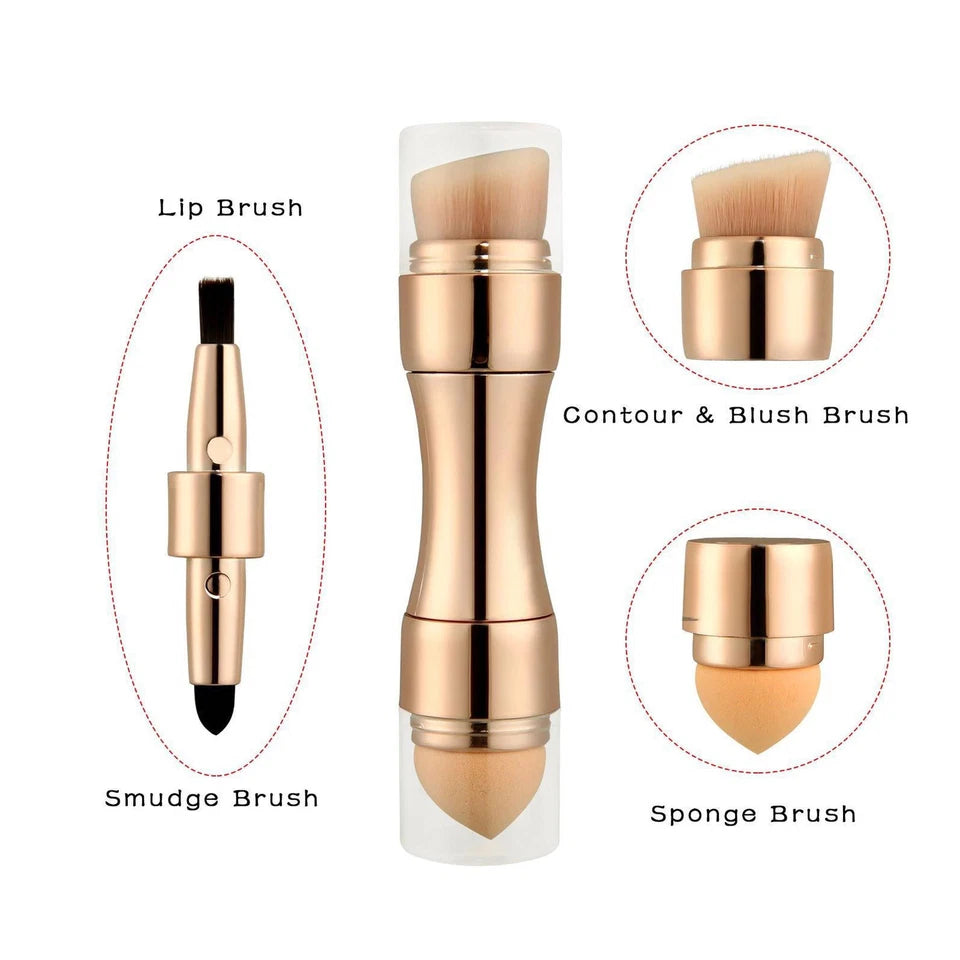 Max Factor x 4 in 1 makeup brush  Set Portable Mini Travel Makeup Brushes Makeup Brush Mini 4 in 1 Kit for Travel Cosmetic Applicator Foundation Sponges Brushes Concealer Professional Make Up Tools (random color)