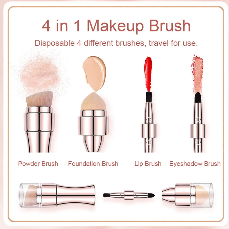 Max Factor x 4 in 1 makeup brush  Set Portable Mini Travel Makeup Brushes Makeup Brush Mini 4 in 1 Kit for Travel Cosmetic Applicator Foundation Sponges Brushes Concealer Professional Make Up Tools (random color)