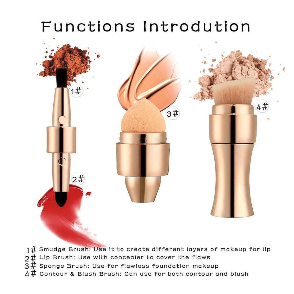 Max Factor x 4 in 1 makeup brush  Set Portable Mini Travel Makeup Brushes Makeup Brush Mini 4 in 1 Kit for Travel Cosmetic Applicator Foundation Sponges Brushes Concealer Professional Make Up Tools (random color)