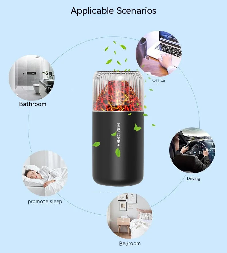 Volcano USB Mini Air Humidifier Car Mist Spray Maker Aroma Essential Oil Diffuser Purifier Colorful Night Live(random color)