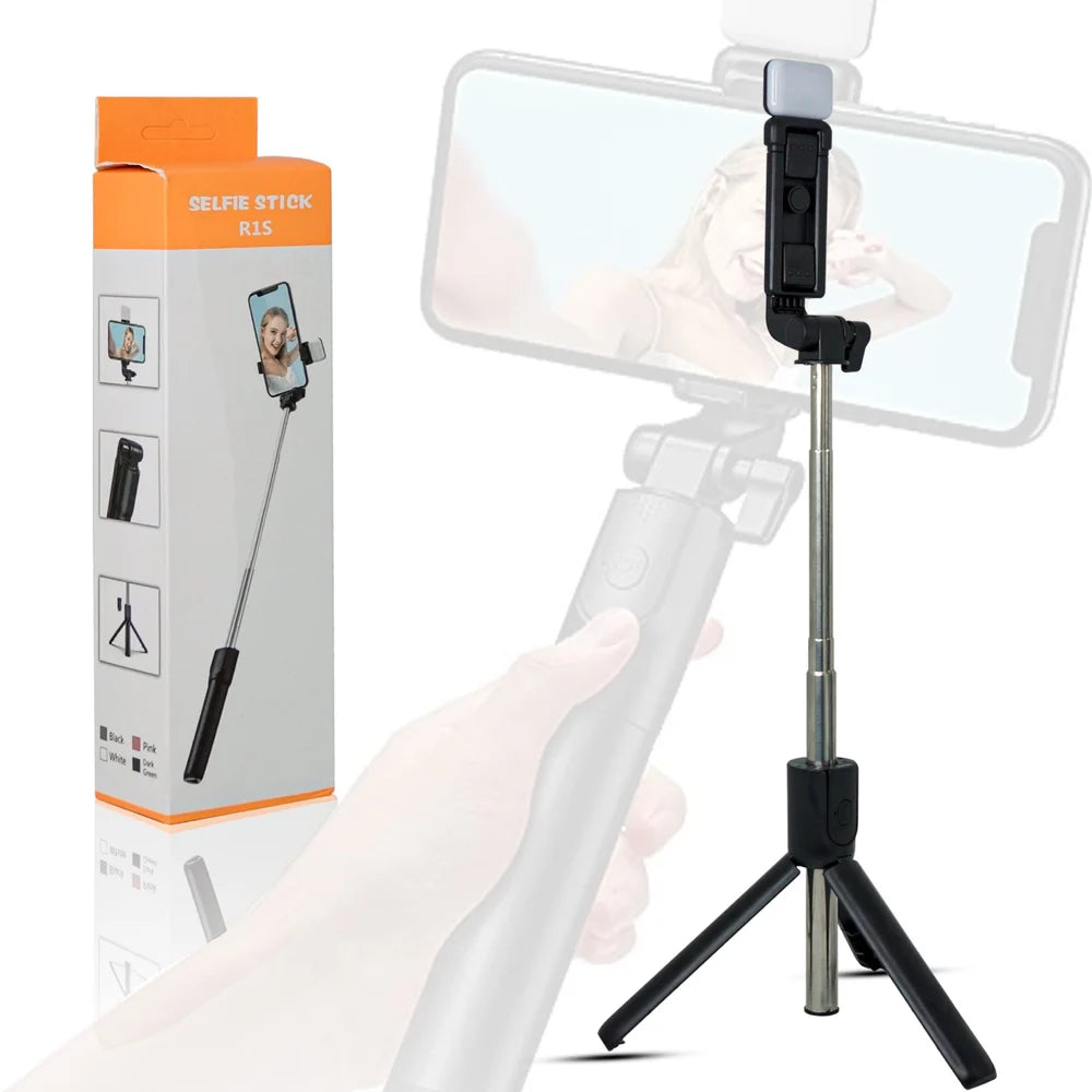 R1S Selfie Stick with Tripod | Bluetooth Foldable Selfie Rod  for Phone Action Camera Iphone(random color )